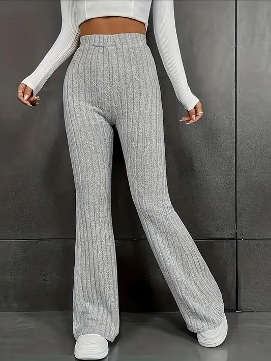 Pantalon évasé côtelé grande taille pour femme avec taille élastiques