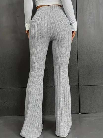 Pantalon évasé côtelé grande taille pour femme avec taille élastiques