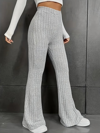 Pantalon évasé côtelé grande taille pour femme avec taille élastiques